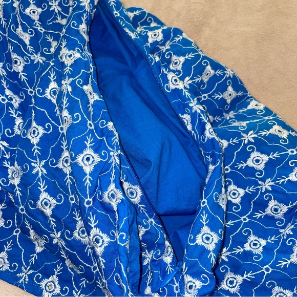 Rhode embroidered eyelet mini dress blue and white pockets size M - Picture 11 of 16